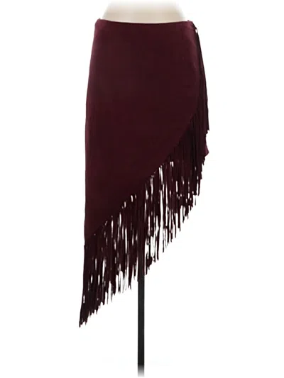 Pre-owned Intermix Leather Skirt In Burgundy