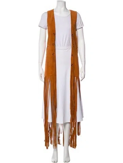 Pre-owned Intermix Leather Striped Vest In Brown