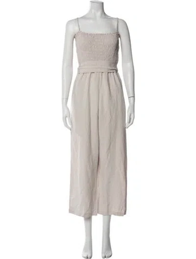 Pre-owned Intermix Linen Square Neckline Jumpsuit In Neutral
