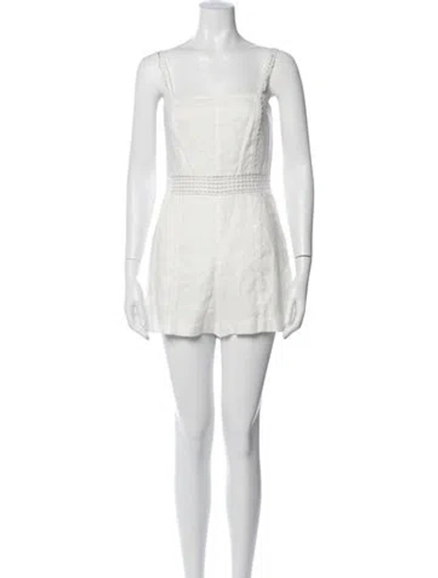 Pre-owned Intermix Linen Square Neckline Romper In White