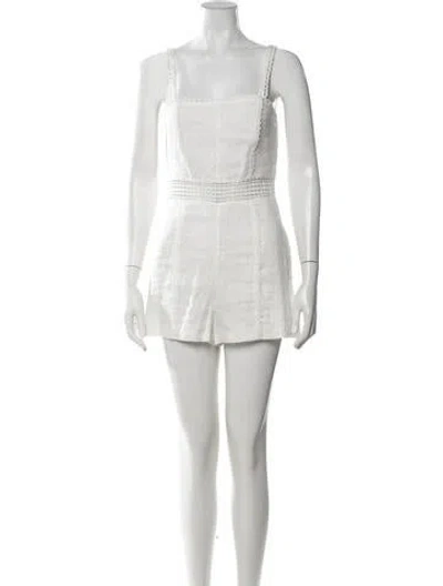 Pre-owned Intermix Linen Square Neckline Romper In White