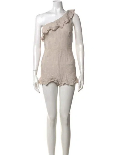 Pre-owned Intermix Linen Striped Romper In Neutrals