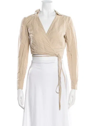 Pre-owned Intermix Linen V-neck Crop Top In Neutrals