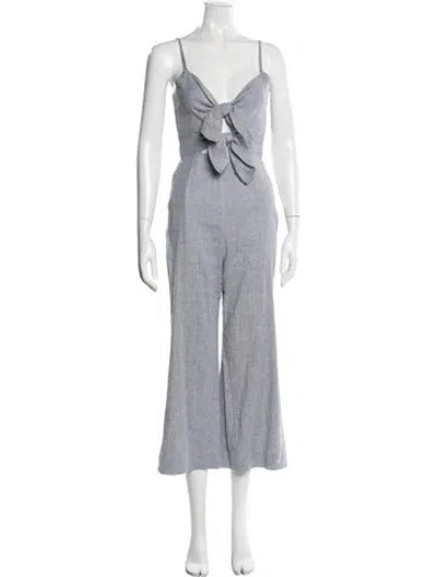 Pre-owned Intermix Linen V-neck Jumpsuit In Blue