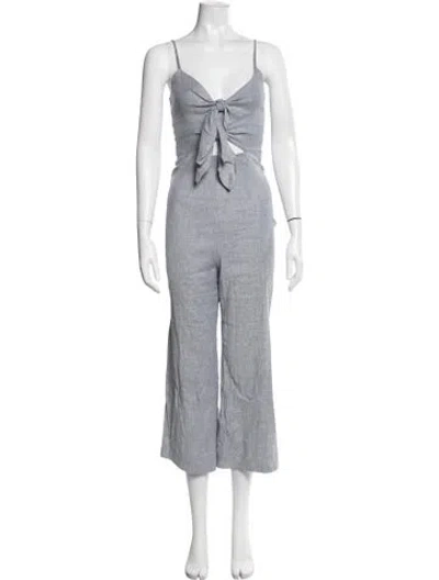 Pre-owned Intermix Linen V-neck Jumpsuit In Blue