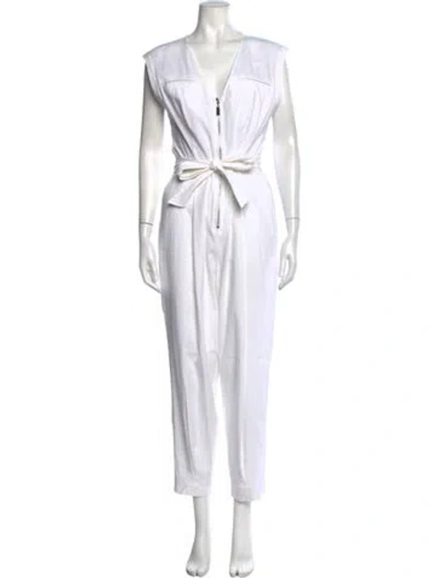 Pre-owned Intermix Linen V-neck Jumpsuit In White