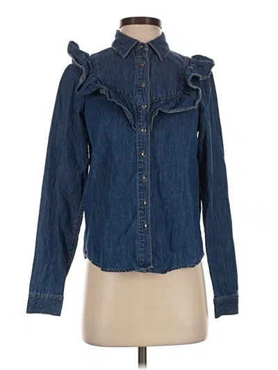 Pre-owned Intermix Long Sleeve Blouse In Blue