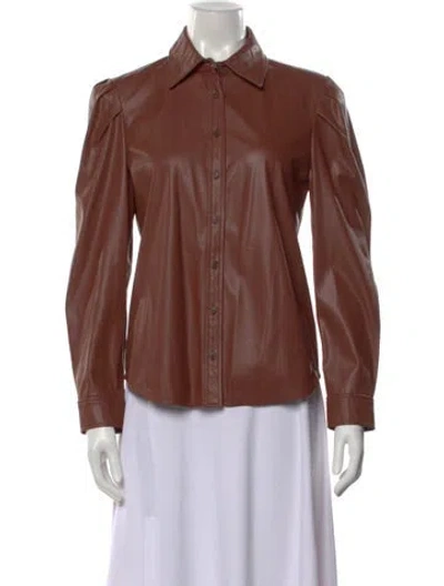 Pre-owned Intermix Long Sleeve Button-up Top In Brown