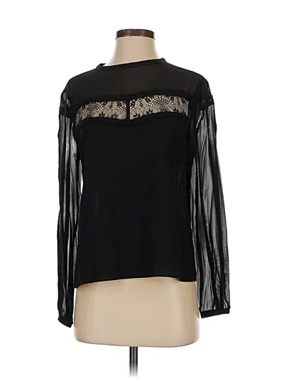 Pre-owned Intermix Long Sleeve Silk Top Black Mock Neckline Tops