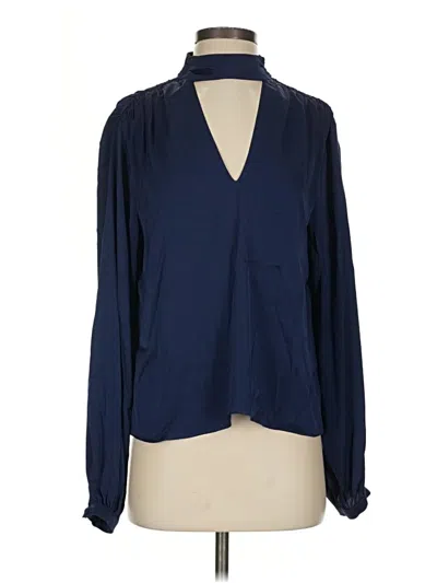 Pre-owned Intermix Long Sleeve Silk Top Blue Plunge Neckline Tops