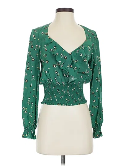 Pre-owned Intermix Long Sleeve Silk Top Green Sweetheart Neckline Tops