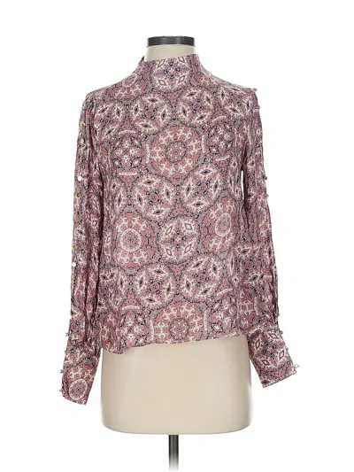 Pre-owned Intermix Long Sleeve Silk Top Ivory Mock Neckline Tops