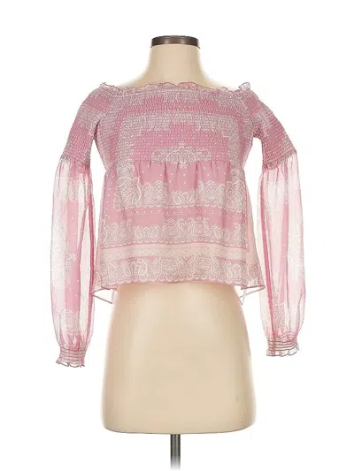 Pre-owned Intermix Long Sleeve Silk Top Pink Cold Shoulder Neckline Tops