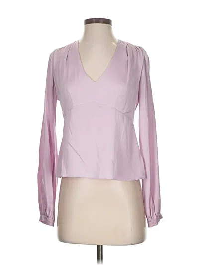 Pre-owned Intermix Long Sleeve Silk Top Pink Plunge Neckline Tops