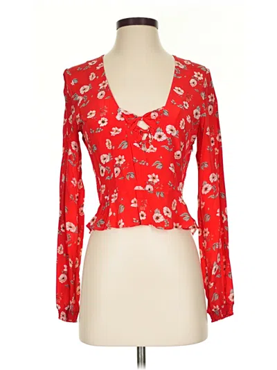 Pre-owned Intermix Long Sleeve Silk Top Red Sweetheart Neckline Tops