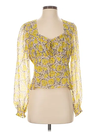 Pre-owned Intermix Long Sleeve Silk Top Yellow Sweetheart Neckline Tops