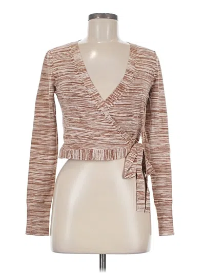 Pre-owned Intermix Long Sleeve Top Brown Plunge Neckline Tops