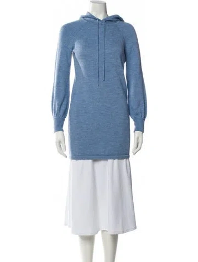 Pre-owned Intermix Merino Wool Mock Neck Sweater In Blue