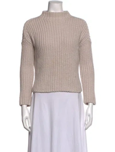 Pre-owned Intermix Merino Wool Mock Neck Sweater In Neutrals