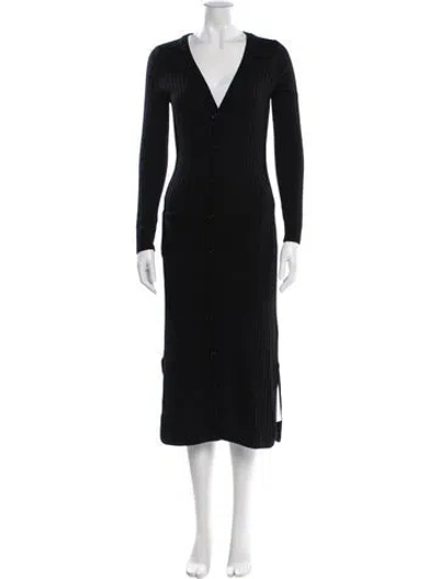 Pre-owned Intermix Merino Wool V-neck Sweater In Black