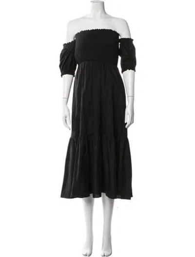 Pre-owned Intermix Off-the-shoulder Midi Length Dress In Black