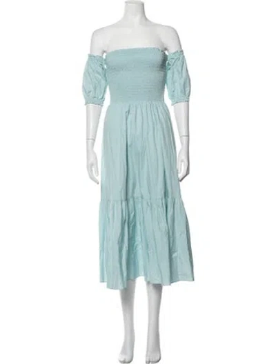 Pre-owned Intermix Off-the-shoulder Midi Length Dress In Blue
