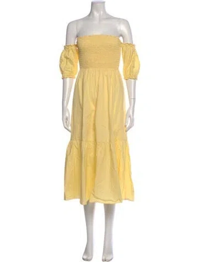Pre-owned Intermix Off-the-shoulder Midi Length Dress In Yellow