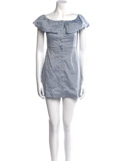 Pre-owned Intermix Off-the-shoulder Mini Dress In Blue
