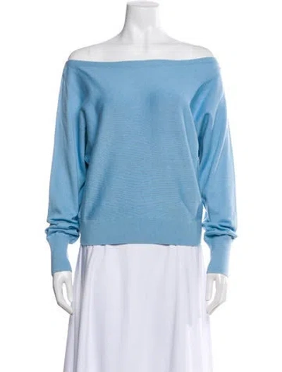 Pre-owned Intermix Off-the-shoulder Sweater In Blue
