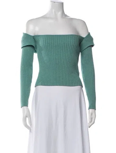 Pre-owned Intermix Off-the-shoulder Sweater In Green