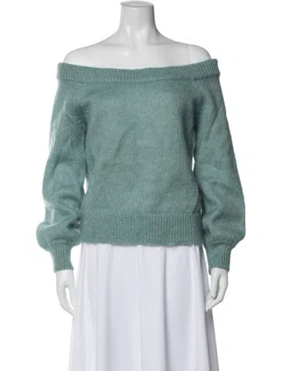 Pre-owned Intermix Off-the-shoulder Sweater In Green