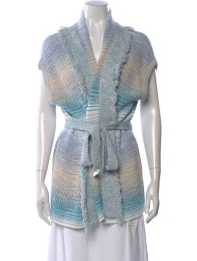 Pre-owned Intermix Patterned Open Front Sweater In Blue