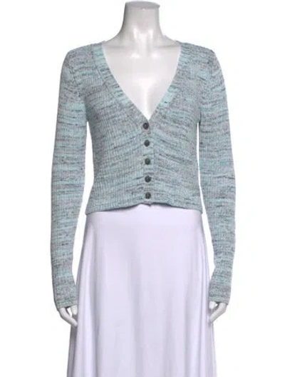 Pre-owned Intermix Patterned V-neck Sweater In Blue