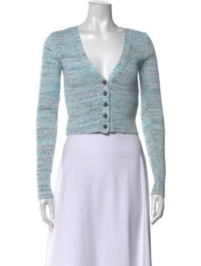 Pre-owned Intermix Patterned V-neck Sweater In Blue