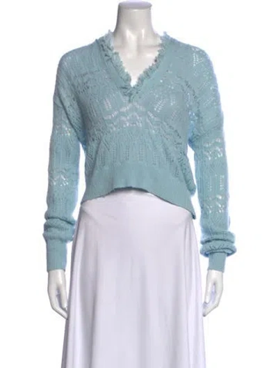 Pre-owned Intermix Patterned V-neck Sweater In Blue