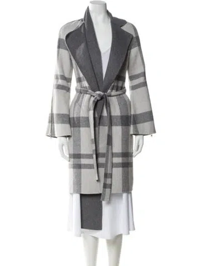 Pre-owned Intermix Plaid Print Trench Coat In Gray
