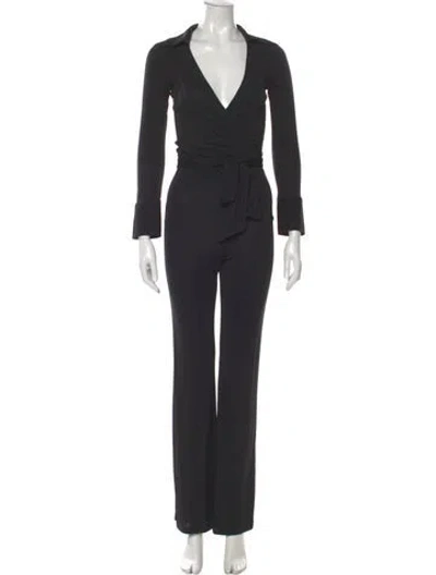 Pre-owned Intermix Plunge Neckline Jumpsuit In Black