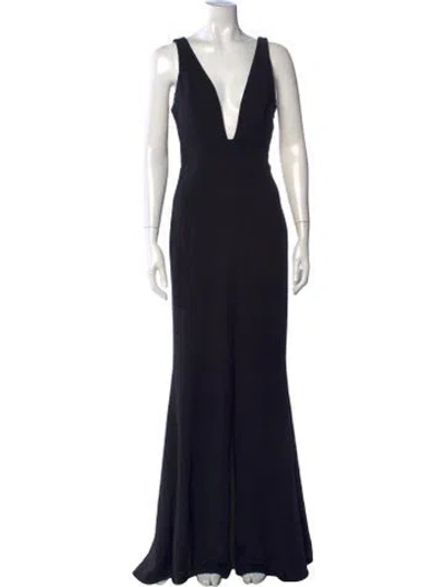 Pre-owned Intermix Plunge Neckline Long Dress In Black