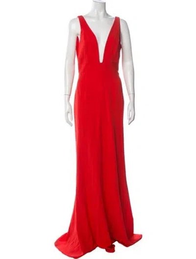 Pre-owned Intermix Plunge Neckline Long Dress In Orange