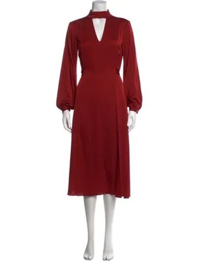 Pre-owned Intermix Plunge Neckline Midi Length Dress In Red