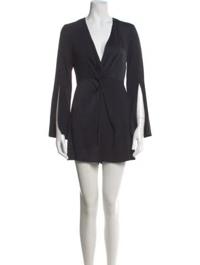 Pre-owned Intermix Plunge Neckline Romper In Blue