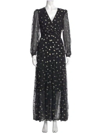 Pre-owned Intermix Printed Long Dress In Black