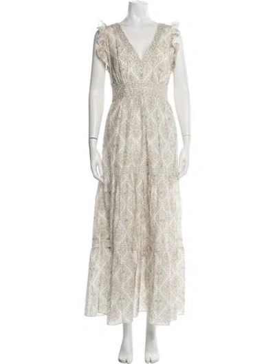 Pre-owned Intermix Printed Long Dress In White