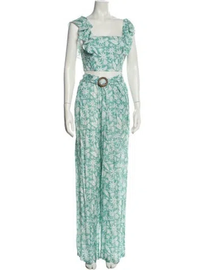 Pre-owned Intermix Printed Ruffle Embellishment Pant Set In Green