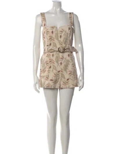 Pre-owned Intermix Printed Square Neckline Romper In Neutral