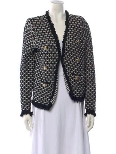 Pre-owned Intermix Printed V-neck Sweater In Black