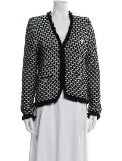 Pre-owned Intermix Printed V-neck Sweater In Black