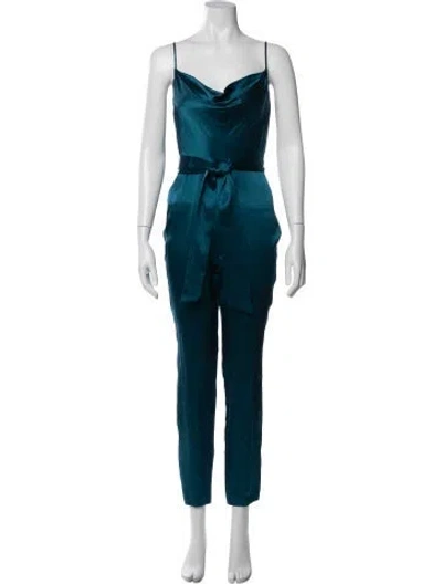 Pre-owned Intermix Silk Cowl Neck Jumpsuit In Blue
