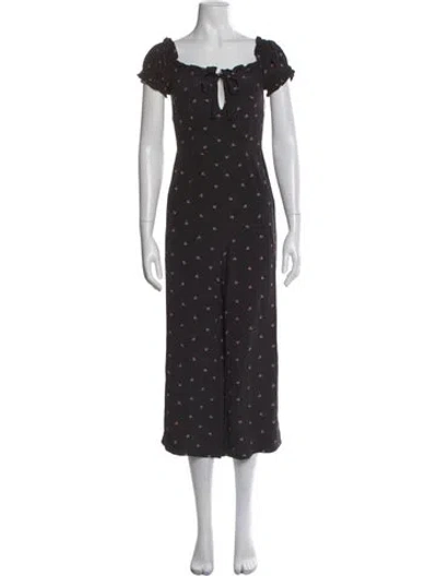 Pre-owned Intermix Silk Floral Print Jumpsuit In Black