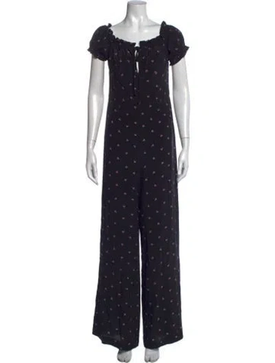 Pre-owned Intermix Silk Floral Print Jumpsuit In Black